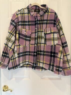 CIDER Purple Plaid Oversized Shacket Jacket Women's L Embellished Buttons